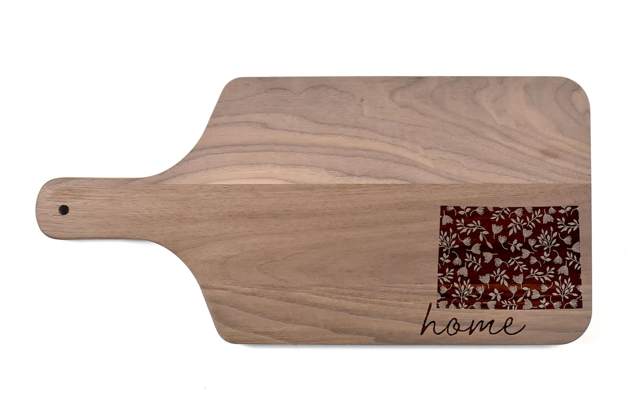 17" Floral Home State Walnut Paddle Cutting Board
